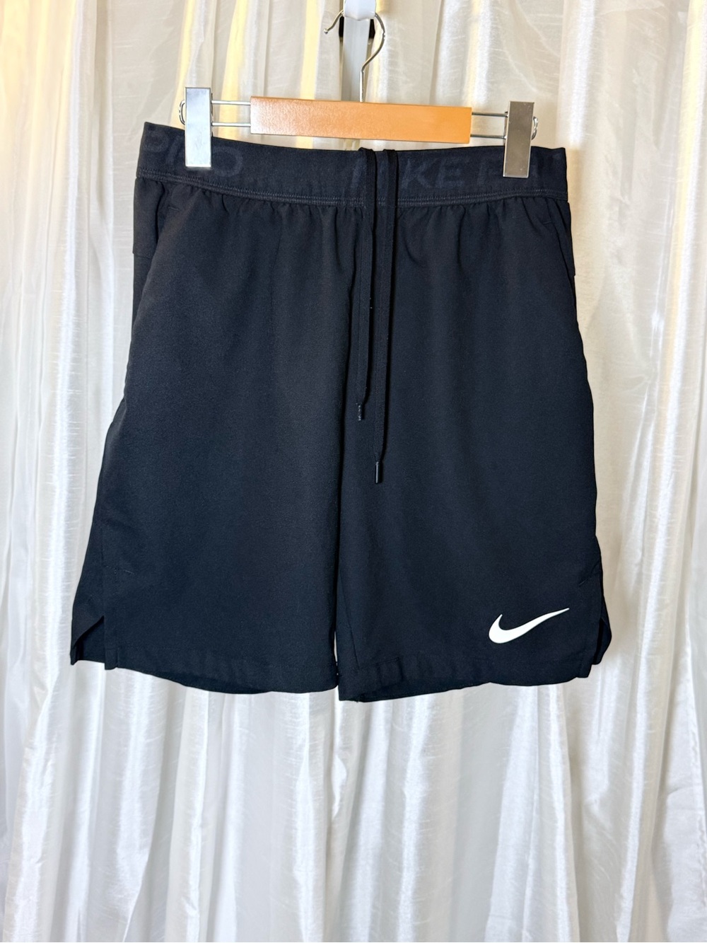 Nike Men’s Black Athletic Shorts with White Swoosh